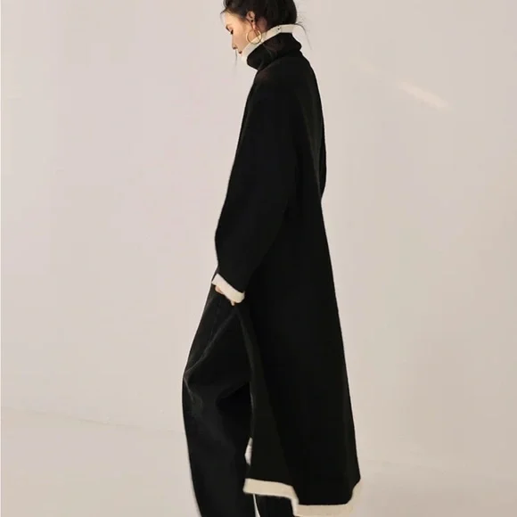 Gigi style High quality wool blend long slit turtleneck sweater